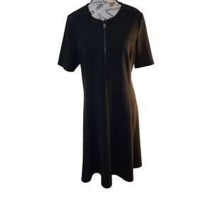 Calvin Klein Black Zip Front Shirt Dress Size L/XL (44) | Stretch Knit